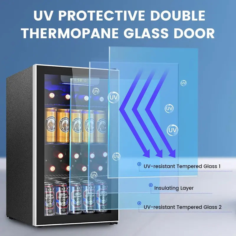 130-Can Mini Beverage Fridge 3.2 Cu. Ft. Compact Refrigerator with Adjustable Temp Control, Ideal for Home, Office or Bar (Black)