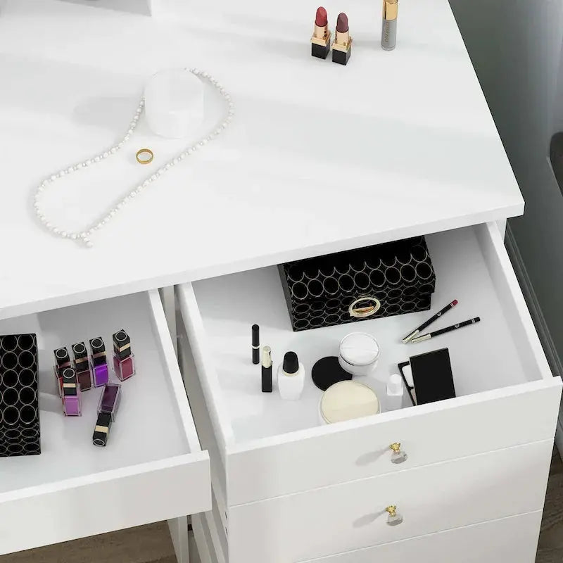 LED Vanity Desk Set White Makeup Station with Mirror and Stool (39.4″ Wide)
