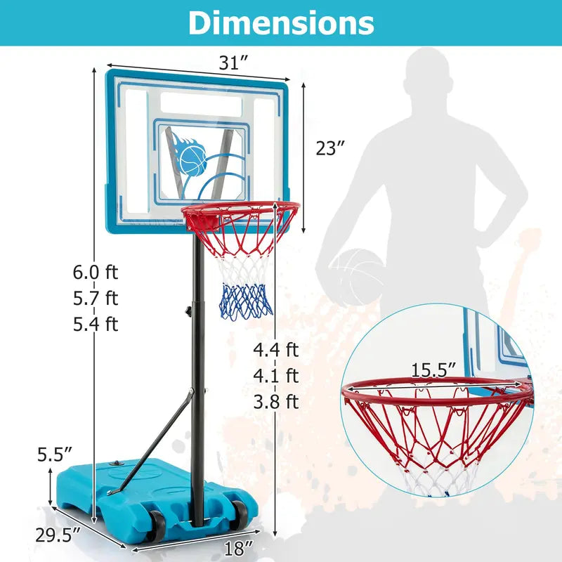 Poolside Outdoor Basketball Hoop with 3.84.4 FT Height Adjustment