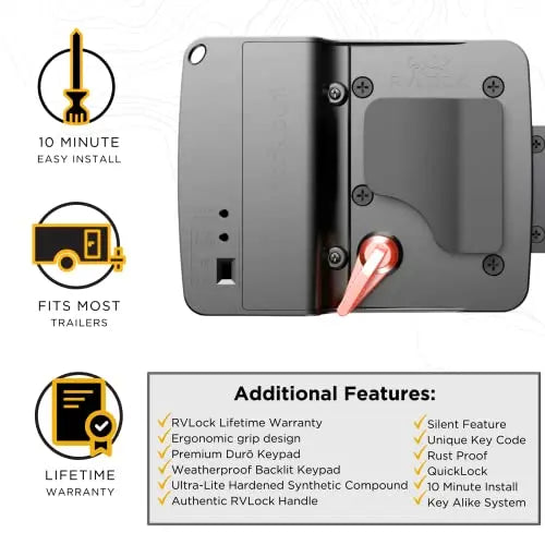 RVLock Compact and Key Fob Keyless Entry Keypad, RV/5th Wheel Lock Accessories