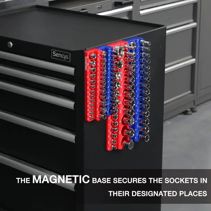 WORKPRO Compact Magnetic Socket Tray Set 4-Piece Organizer for 1/4″ and 3/8″ Drives, Supports 108 Standard Socket Sizes