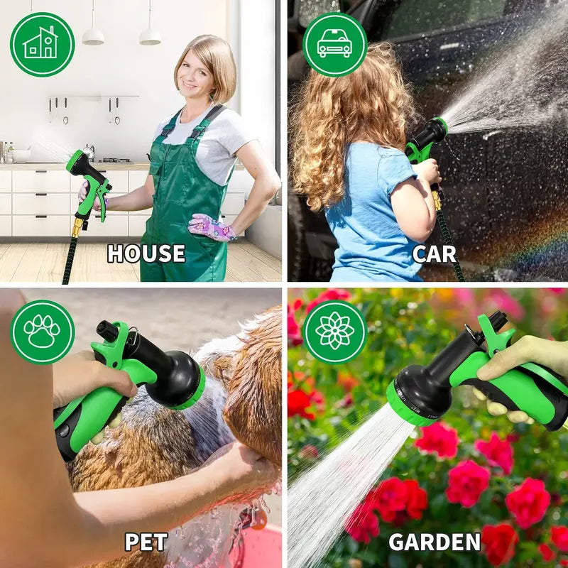 50 FT Flexible and Expandable Garden Hose Strongest Triple Latex Core with 3/4″ Solid Brass Fittings and 8 Function Spray Nozzle, Easy Storage Kink Free Water Hose