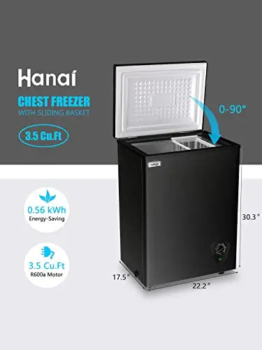 Chest Freezer Small Black Open Deep Compact Energy Saving Free-Standing Top Door Freezers, 3.5 Cu.Ft