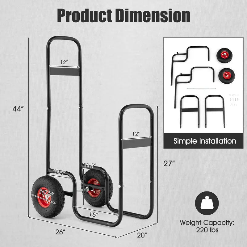 Log Cart for Firewood Transport Indoor/Outdoor Storage Mover with Durable Rubber Wheels