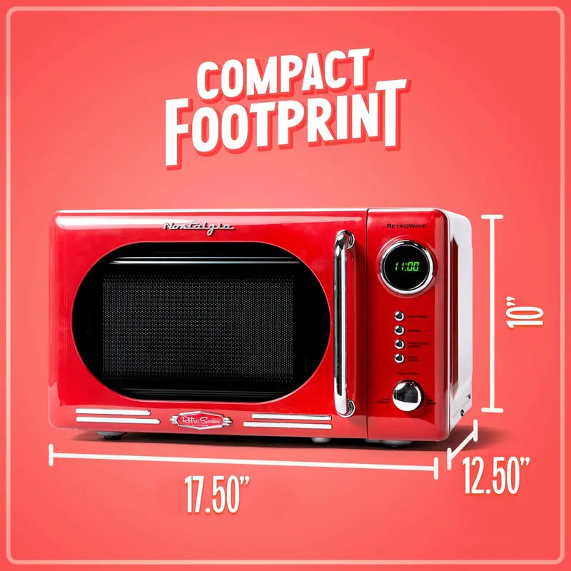 Nostalgia Retro Microwave Oven 0.7 Cu. Ft., 700W Countertop Model with LED Display, Child Lock & Easy-Clean Interior Red
