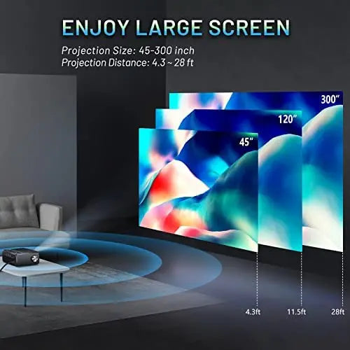 CLOKOWE Portable Bluetooth Projector 1080P HD, 9600 Lumens, 5G WiFi, 4K Support & Dolby Audio