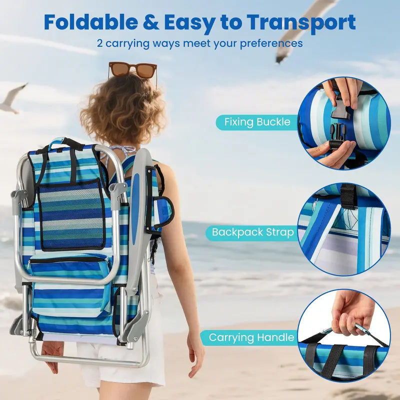 High-Capacity Backpack Folding Chair 330 lb Support, Four-Position Recline & Adjustable Headrest