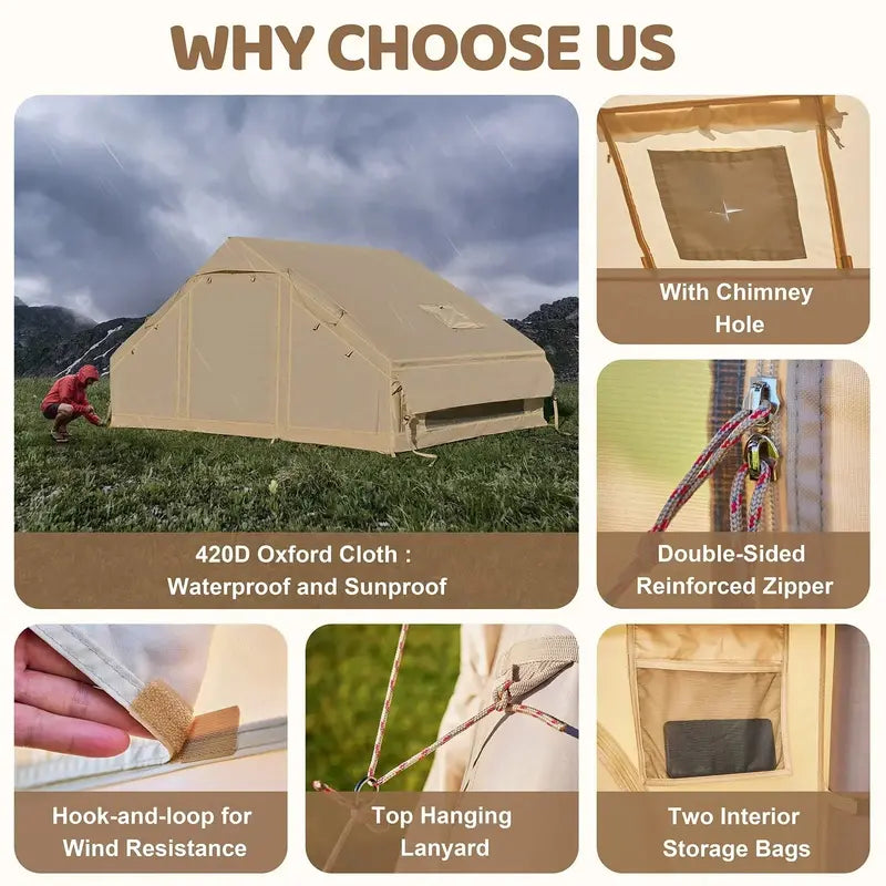 6-Person Inflatable Camping Tent with Built-in Air Pump
