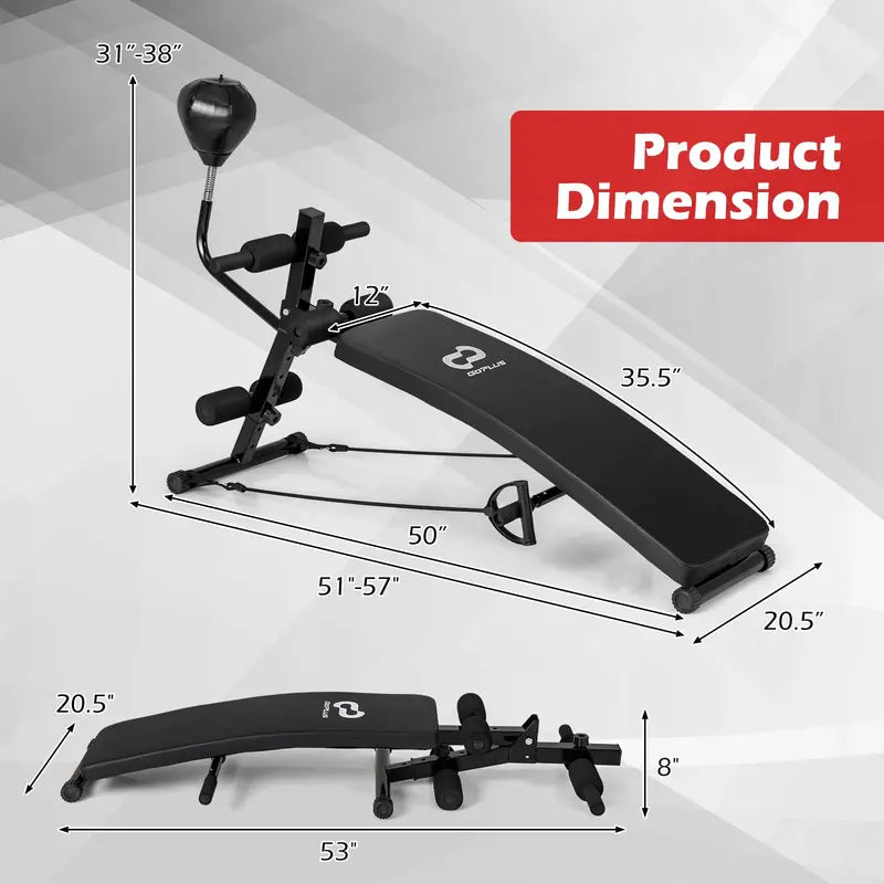 Foldable Decline Sit-Up Bench Adjustable Slant Exercise Bench with Ergonomic Curved Design