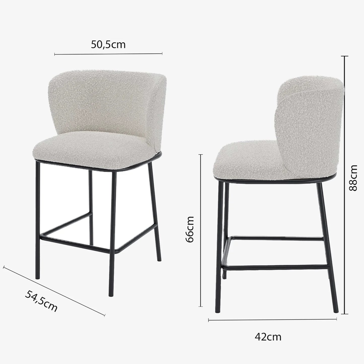 Lot de 2 tabourets de bar tissu boucl blanc C sar