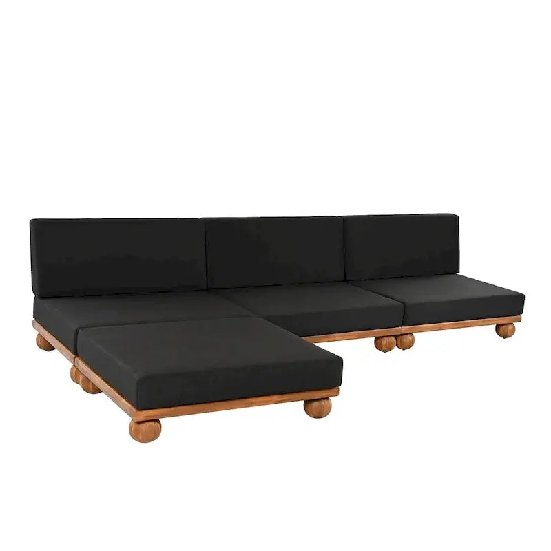 Scott Living Dulcie L-Shaped Acacia Wood Outdoor Sectional 4-Piece Set with Removable Cushions