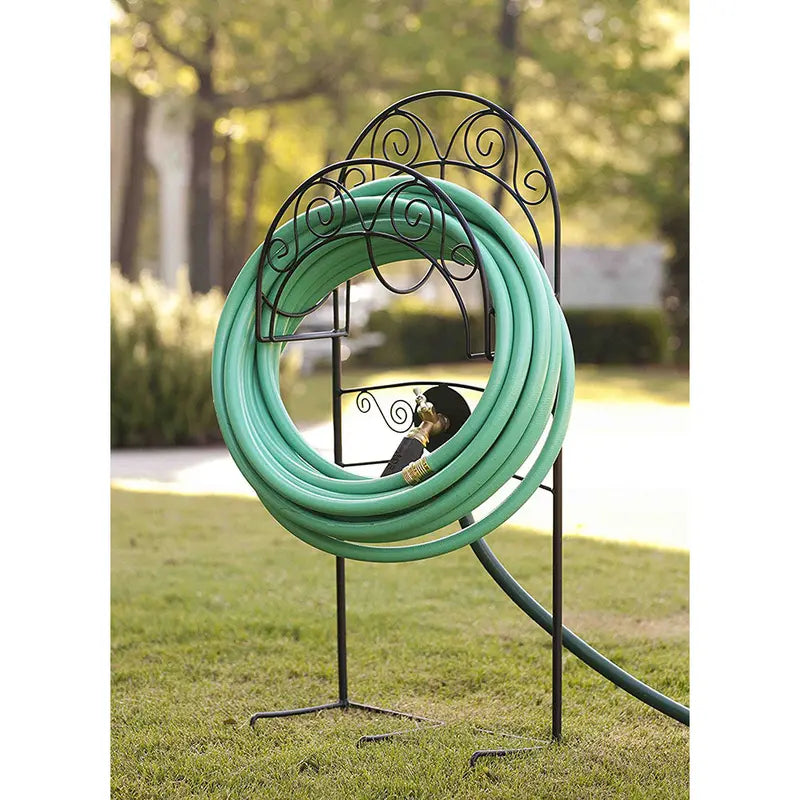 Liberty Garden 640 Carrington Durable Powder Coated Decorative Metal Outdoor Hose Stand w/Bib, Black