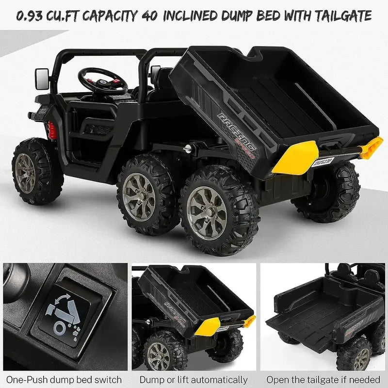24V 6-Wheel UTV Ride-On Toy 4WD Power with Functional Dump Bed