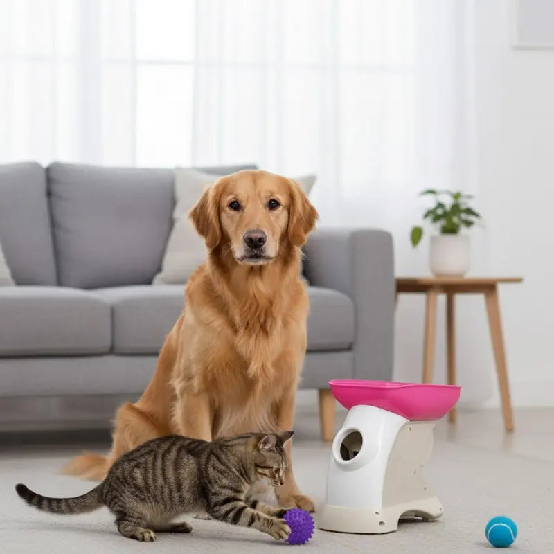 Dual-Species Ball Launcher Interactive Outdoor Toy for Dogs & Cats