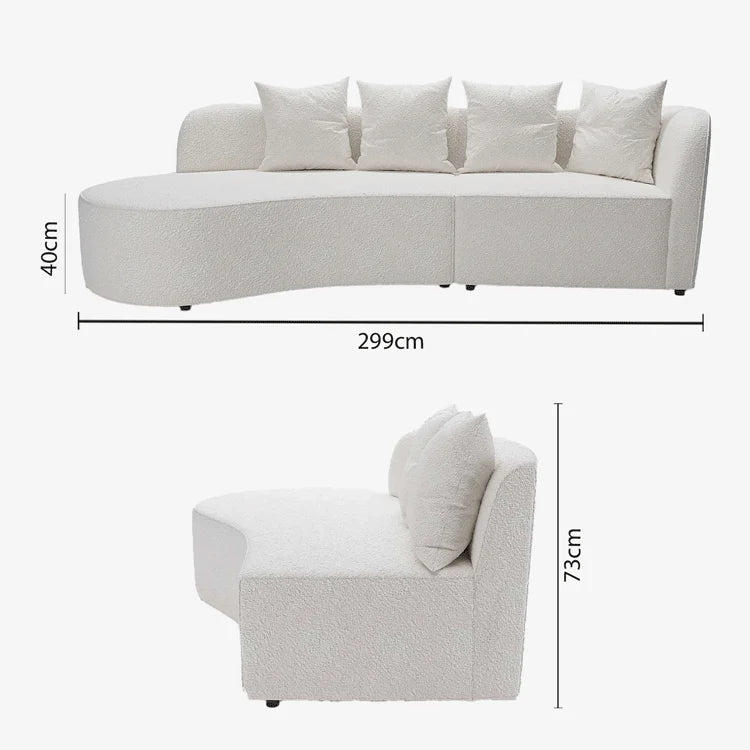 Canap sectionnel incurv 3-4 places en tissu boucl blanc Alba