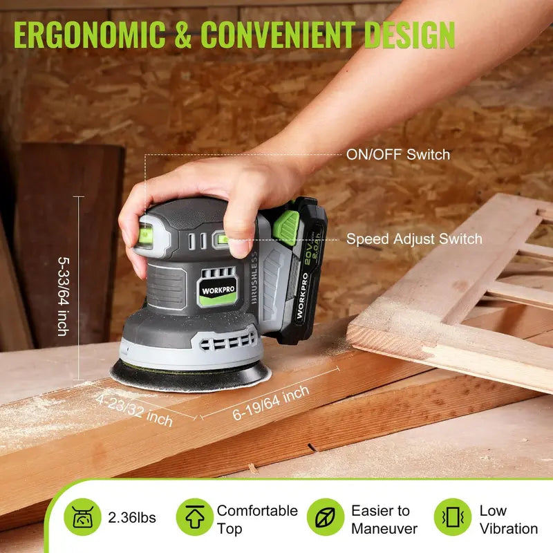 WORKPRO Brushless 20V 5-Inch Orbital Sander for Smooth Finishing