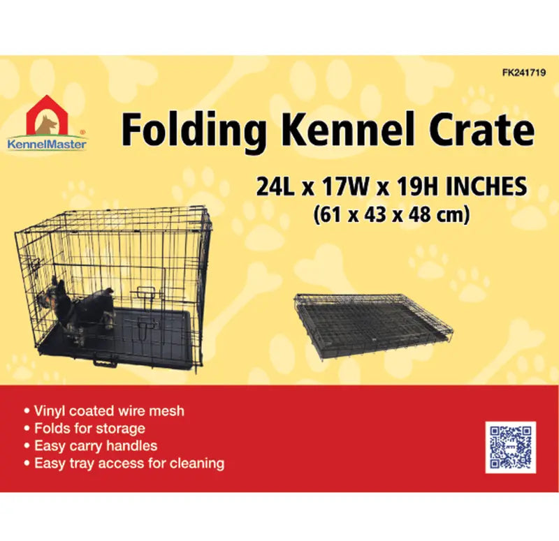 KennelMaster Double Door Folding Wire Dog Crate, Black, X-Small, 24