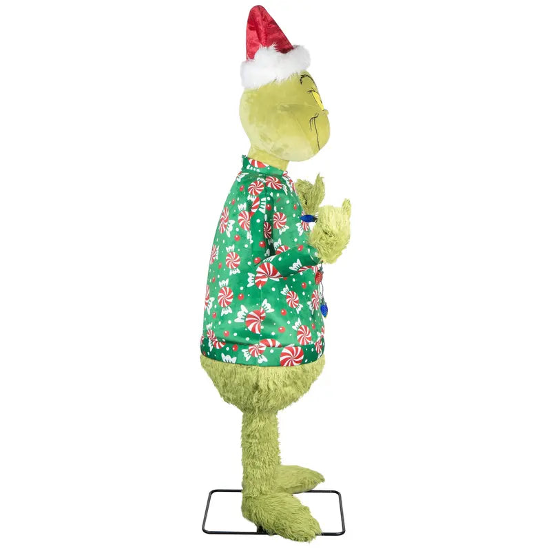 Life-Size Animated Grinch Decor Dr. Seuss Holiday Figure in Festive Sweater, 5.8 Feet Tall