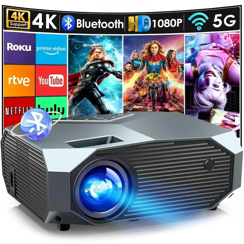 Portable Outdoor Projector with 5G WiFi, Bluetooth & Native 1080P