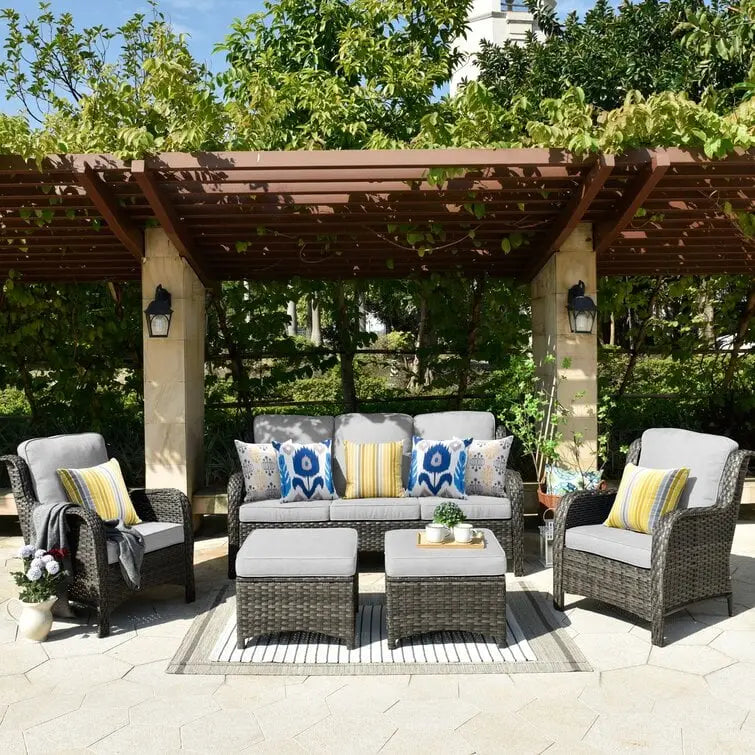 Latimer 5-Person Wicker Seating Set with Cushions