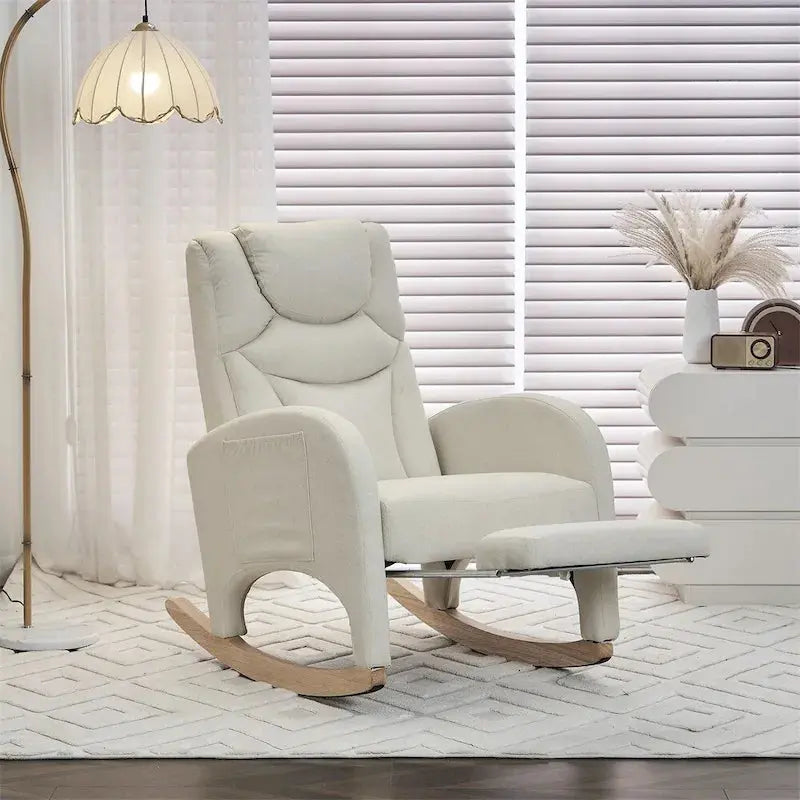 Ergonomic Nursery Rocking Chair Fabric Upholstery with Adjustable Footrest
