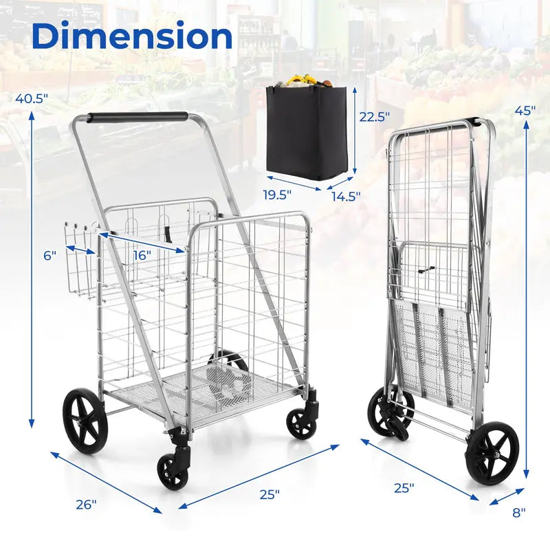 Waterproof Jumbo Folding Shopping Cart for Groceries Upgraded Lightweight Design