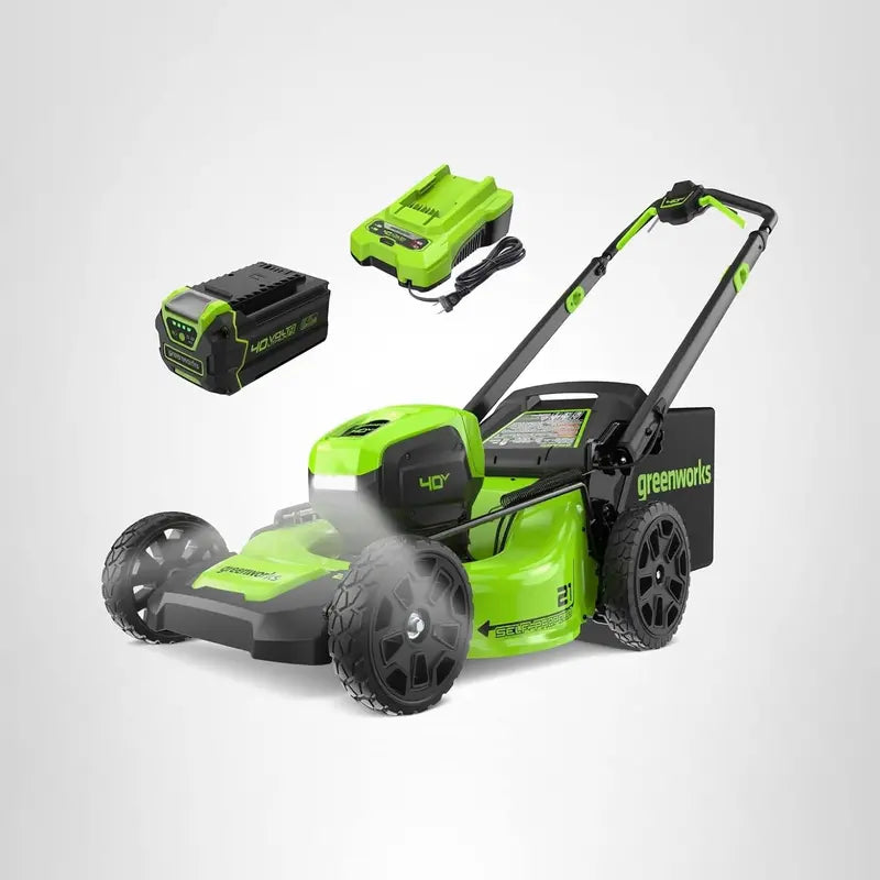 Greenworks 40V 16″ Ultra-Light Cordless Lawn Mower with 4.0Ah Battery and Fast Charger
