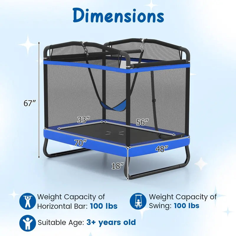 6 x 4 Foot Rectangular Kids’ Trampoline Compact Bounce Zone with Integrated Swing