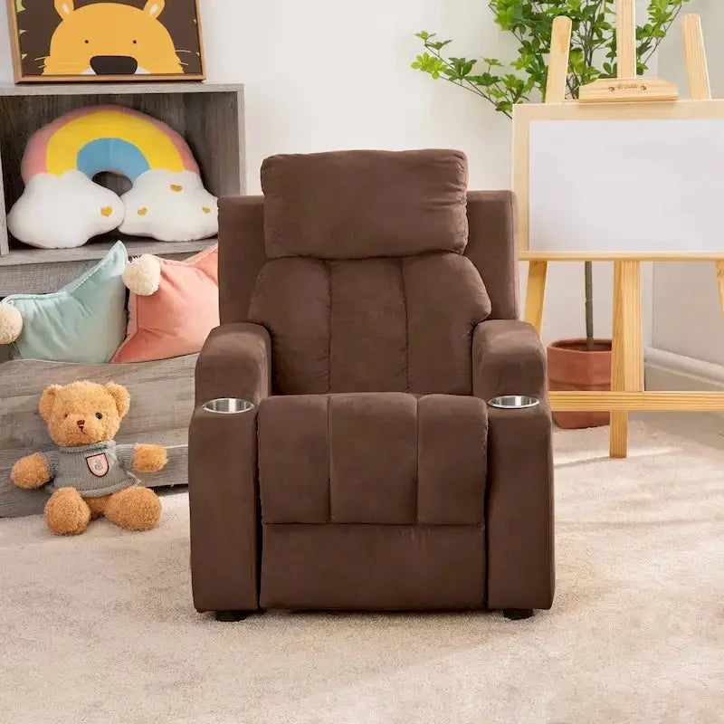 Deluxe Kids Recliner Microfiber Youth Lounger with Footrest, Headrest, and Dual Cup Holders (Ages 3+)