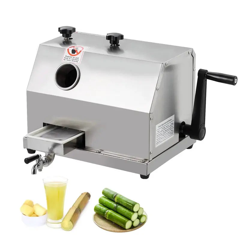 Heavy-Duty Manual Sugarcane Juicer Triple Stainless Steel Drum System, 2.4-Inch Feed Opening, 110 lbs/hr Output