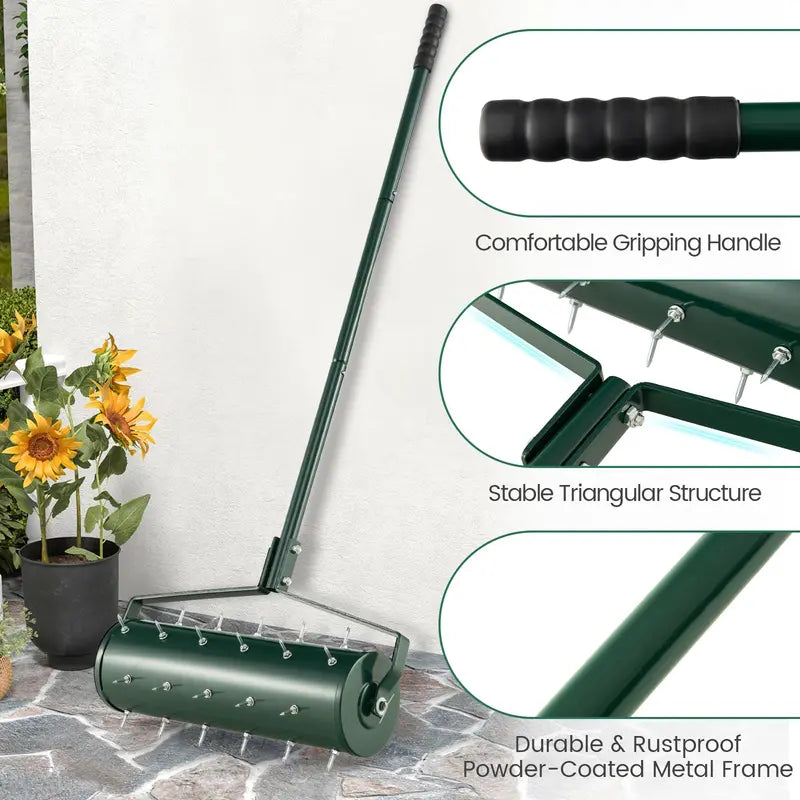 Weighted Rolling Lawn Aerator for Soil Aeration and Seeding