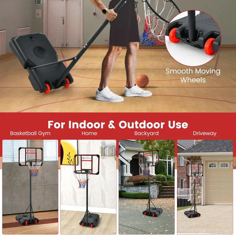 Height-Adjustable Basketball Hoop System (6.38.1 FT) with Wheels and Ball Storage