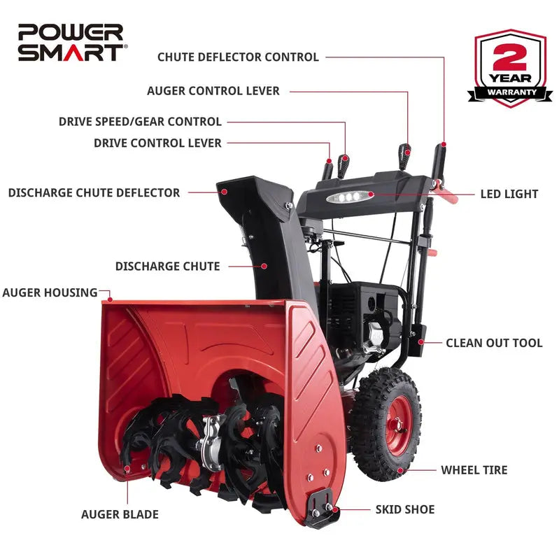 PowerSmart 26-Inch Two-Stage Gas Snow Blower 252cc Engine, Electric Start, Self-Propelled