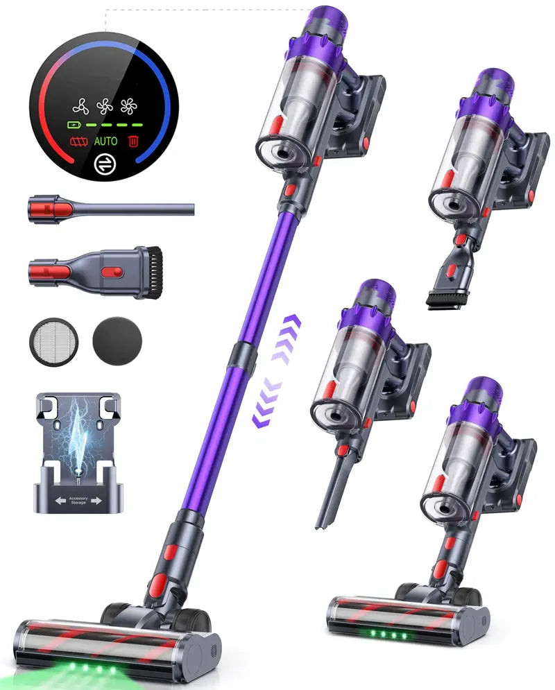 550W Cordless Stick Vacuum 45KPA Suction, 60-Min Runtime, Self-Standing Design with Wall Mount & Auto Mode for Pet Hair & Hard Floors