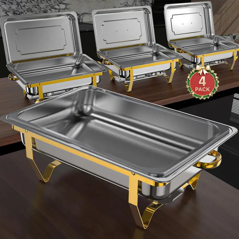 Premium 8QT Chafing Dish Buffet Set 4-Piece Gold & Silver Rolled-Edge Collection for Weddings & Catering Events