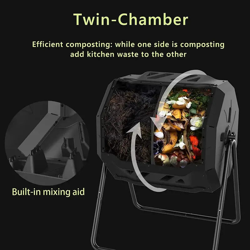 43-Gallon Dual-Chamber Compost Tumbler with Enhanced Aeration, BPA-Free Construction, and Sturdy Steel Frame Blue Door