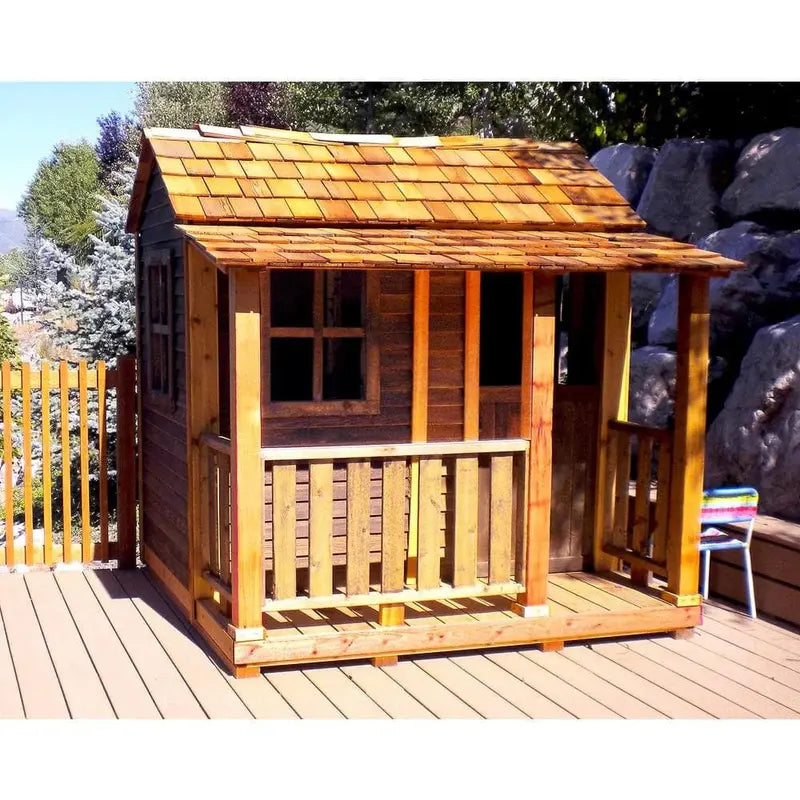 Little Squirt Cedar Playhouse 6 ft Backyard Play Structure with Dutch Door & Windows