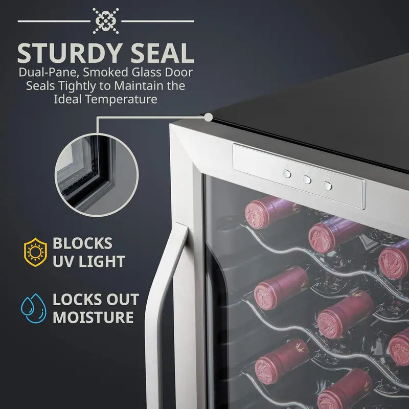 18-Bottle Freestanding Wine Cooler with Lockable Glass Door — Adjustable Digital Thermostat (41°F64°F) for Red, White, and Sparkling Wines