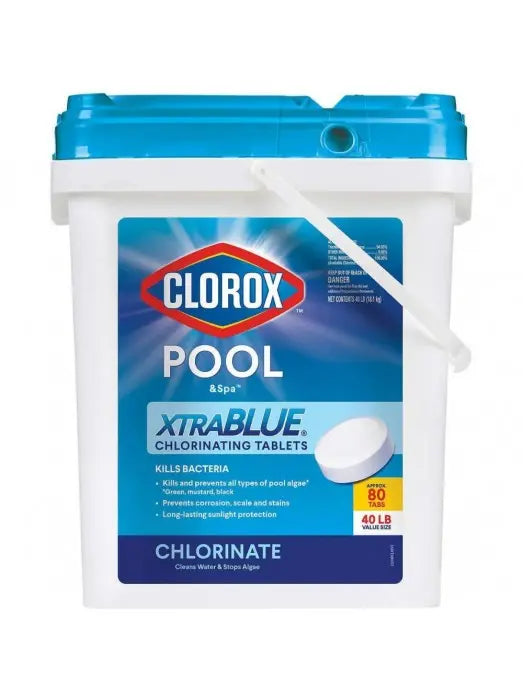 Clorox Xtra Blue 40 lb Pool Chlorinating Tablets 80-Count, 3-Inch Long-Lasting Sanitizer