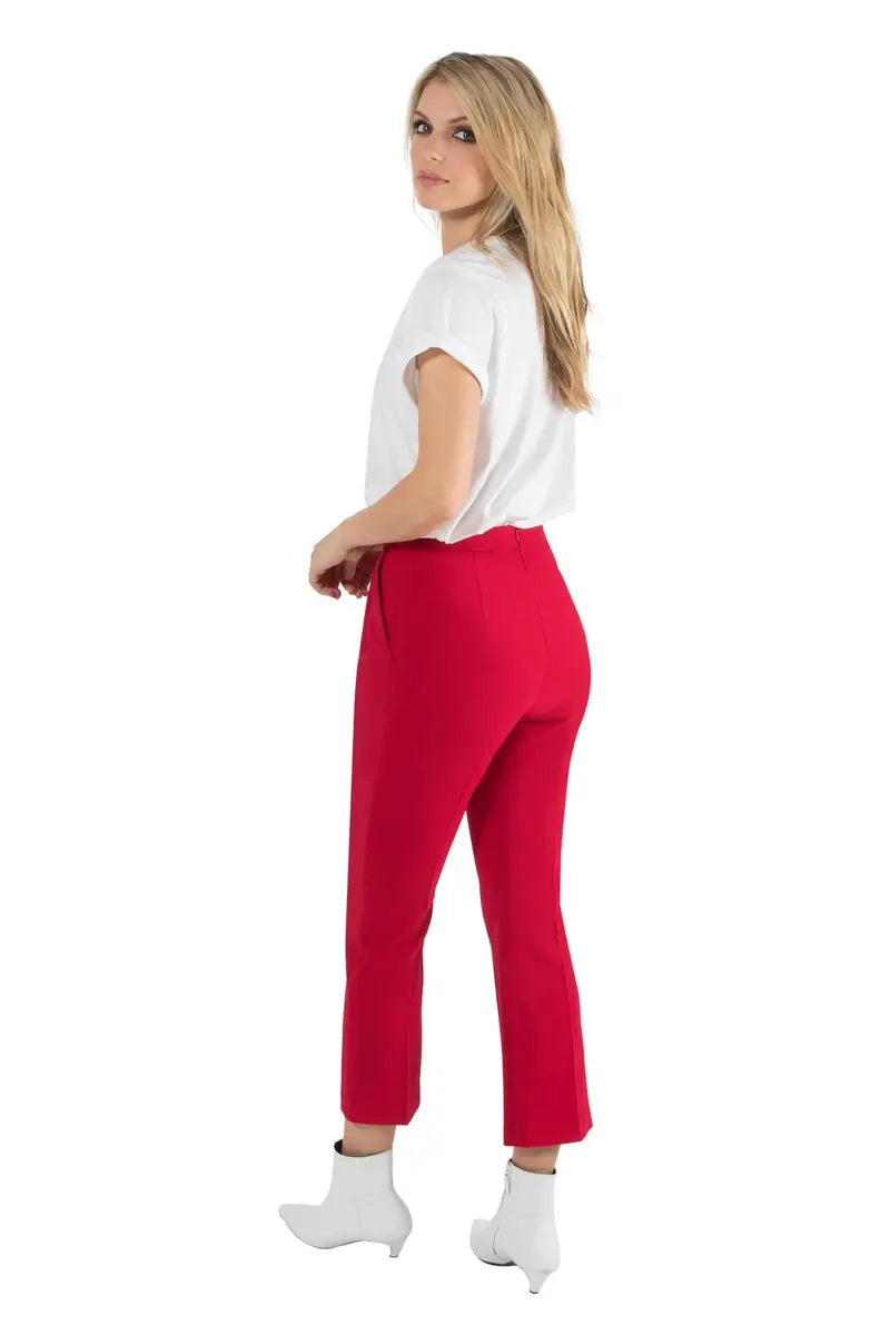 Cropped Straight Pant with Subtle Flare Pleated Front & Hidden Zip Closure