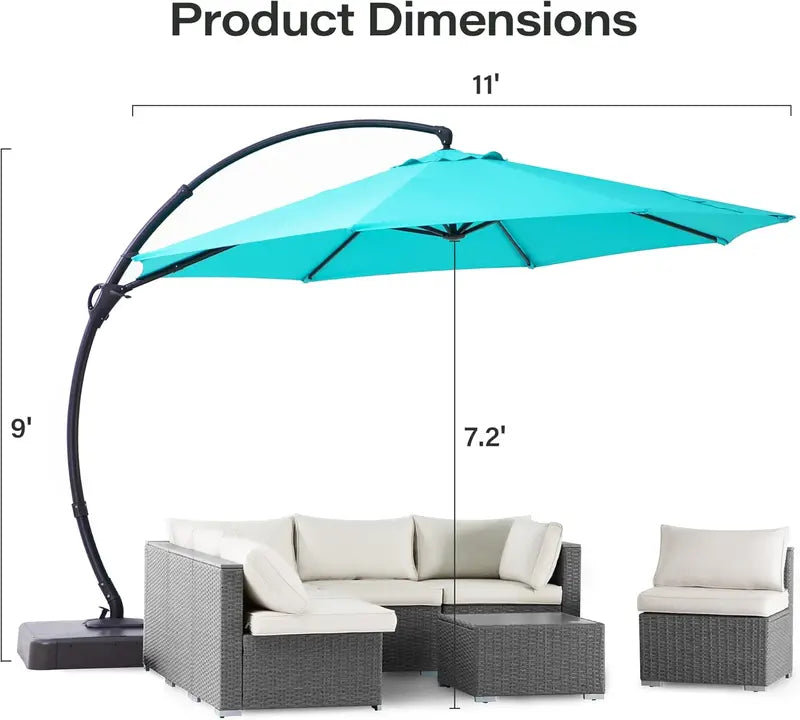 LAUSAINT HOME 11-Foot Cantilever Umbrella — Curvy Offset Design with 360° Rotation, Base Included, Beige Finish