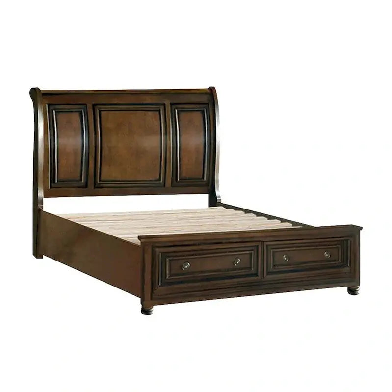 Classic 5-Piece Master Bedroom Set Brown Cherry Platform Bed with Storage and Matching Furniture