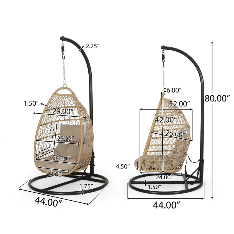 Coloma Foldable Hanging Chair with Wicker & Rope Design Includes Freestanding Base