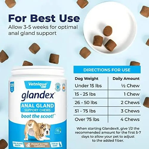 Glandex Peanut Butter Chews for Dogs 120ct | Anal Gland Support, Probiotics, Fiber | Boot The Scoot