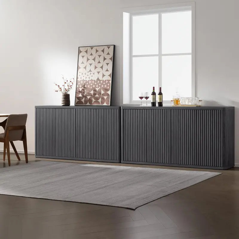 66.3-Inch Fluted Modern Credenza — Multi-Functional Buffet Table, Media Console or Entryway Cabinet in Neutral Finish