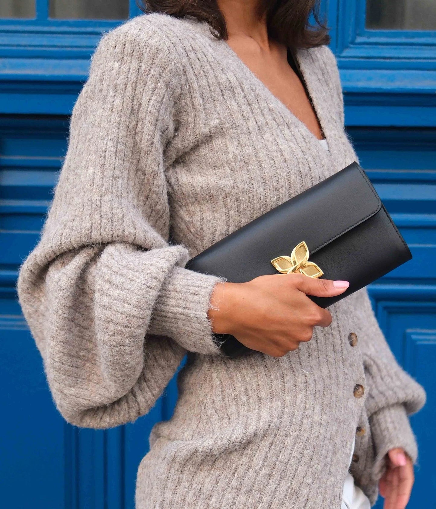 Hortensia Clutch | Noir Lisse