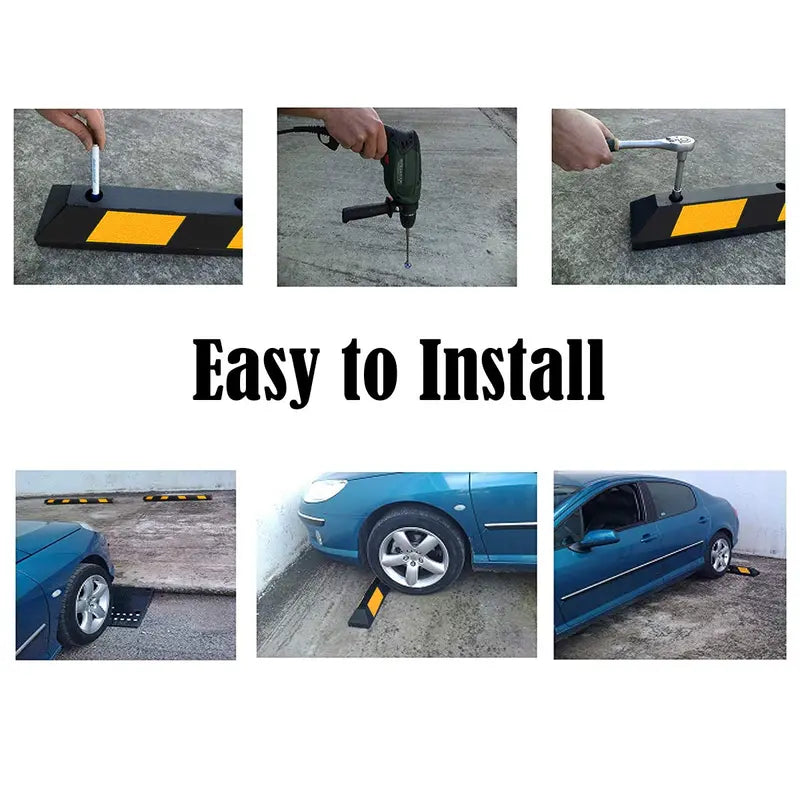 72-Inch Heavy-Duty Rubber Parking Curb with Reflective Yellow Safety Stripes