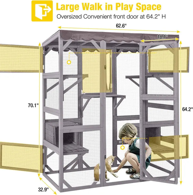Large Walk-In Outdoor Catio Enclosure Secure, Spacious Cat Run with Mesh Walls & Roof