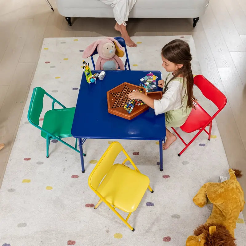 Homy Casa Kids Folding Table & 4 Chairs, Multicolor, Sturdy & Compact for Playroom/Daycare