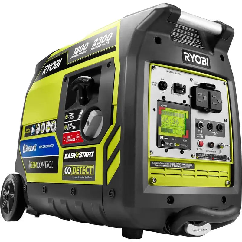 RYOBI 2,300-Watt Recoil Start Bluetooth Super Quiet Gasoline Powered Digital Inverter Generator with CO Shutdown Sensor RYi2322